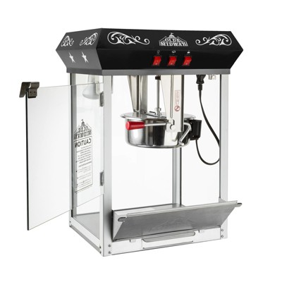 Old-Fashioned Black Steel Tabletop Popcorn Machine with Cart