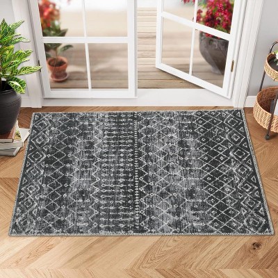 Acekool Vintage Striped Rug 2x3 - Washable Non-Slip Entryway Mat
