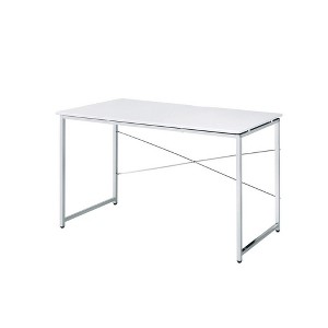 Royal Hampton Writing Desk with X Shaped Cross Bar and Chrome Finish, White - 1 of 4