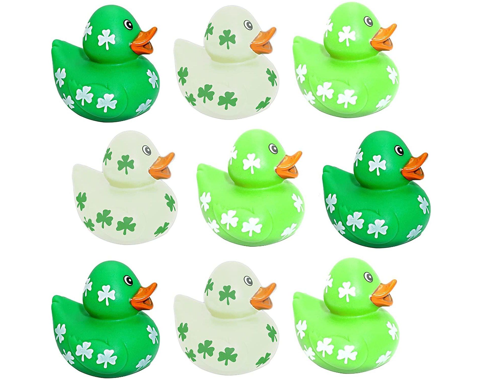 4E's Novelty 24 Pcs St Patrick's Day Rubber Ducks - 2 inch Shamrock Rubber Duckies Bulk - St. Patrick's Day Gifts for Kids Party Favors Accessories