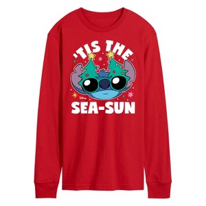 Men's - Lilo and Stitch - Tis the Sea-Sun Christmas Long Sleeve Graphic T-Shirt - 1 of 2