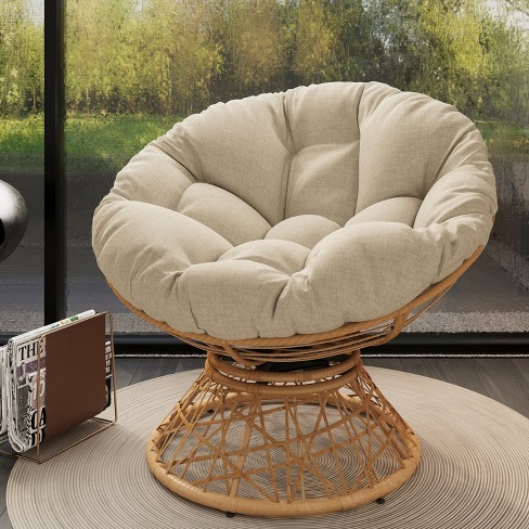 40"W/41.5"W Ergonomic Wicker Papasan Chair with Cloud Thick Density Fabric Cushion, Fluid 360 Degree Swivel Patio Chair - ModernLuxe - image 1 of 4