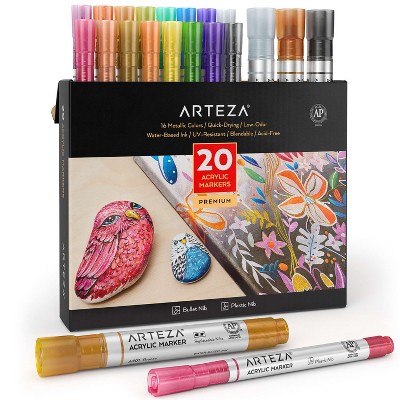 Arteza Metallic Acrylic Paint Markers Art Supply Set, 16 Colors - 20 Pack :  Target