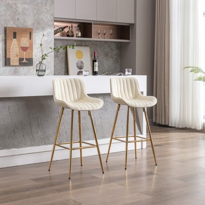 Skran 30 inch Set of 2 Bar Stools,with Chrome Footrest Velvet Fabric Counter Stool Golden Leg Simple High Bar Stool