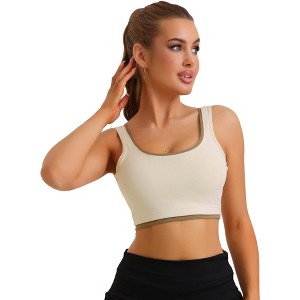 Allegra K Women's Built-in Bra Padded Workout Fixed Integrated Cup Camisoles - 1 of 4