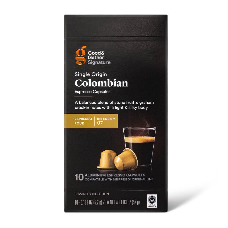 Signature Colombian Espresso Pods Espresso Roast Coffee - 0.183oz/10ct - Good &#38; Gather&#8482;, 1 of 6