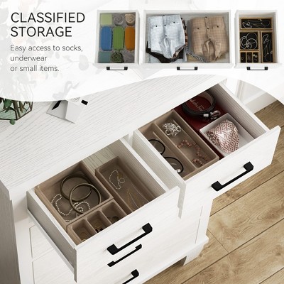 Dresser for Bedroom with 6 Drawers, 45" Tall White Chests of Drawers with Storage, Large Drawer Dresser for Closet,