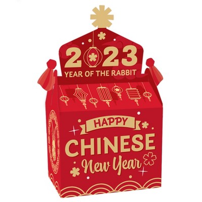 Big Dot of Happiness Lanterns - Treat Box Party Favors - 2023 Lunar New Year Goodie Gable Boxes - Set of 12