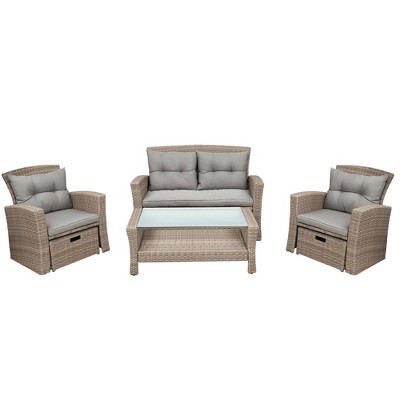 6pc Rattan Wicker Patio Sectional Set with Table & Cushions - Art Leon