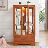 Small Lighted Curio Cabinet with Glass Doors, MDF Wood Display Cabinet with Adjustable Shelves, 2 Glass Doors and 1 Drawer - Koiai - 3 of 4
