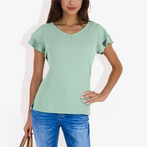 Anna-Kaci Women's Short Sleeve Ruffle V-Neck Blouse Lightweight Comfortable Casual Top - 1 of 4