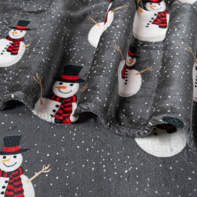 Snowman Gray Fleece Christmas Throw Blanket 50" x 60"