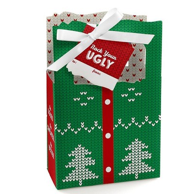 Big Dot of Happiness Ugly Sweater - Holiday & Christmas Party Favor Boxes Gift Bags - 12 Count