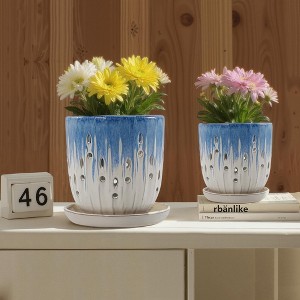 Wooakway 7" Dia Outdoor Indoor Ceramic Planter Pot Decorative Planter with Drainage Hole Patio Flower Pot - 1 of 4