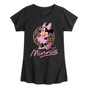 Girls' - Disney - Minnie Leopard Print Fitted Short Sleeve Graphic T-Shirt - 1 of 4