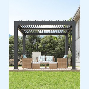 Aluminum Semi-Iron Aluminum Shutter Shed - Adjustable Roof Pergola, Outdoor Aluminum Pergola, Deck Pergola, Backyard Pergola, Grey Hardtop Gazebo - 1 of 4