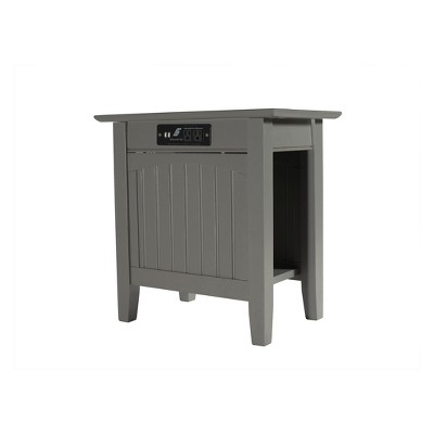 Gray Wood Chair Side Table with Charging Station