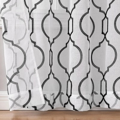 Black Sheer Embroidered Trellis Grommet Top Curtain Panel