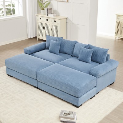 Aukfa Oversized 92" Modular Corduroy Sofa Set - Reversible Sectional Couch with Ottoman, Fabric Upholstery for Living Room
