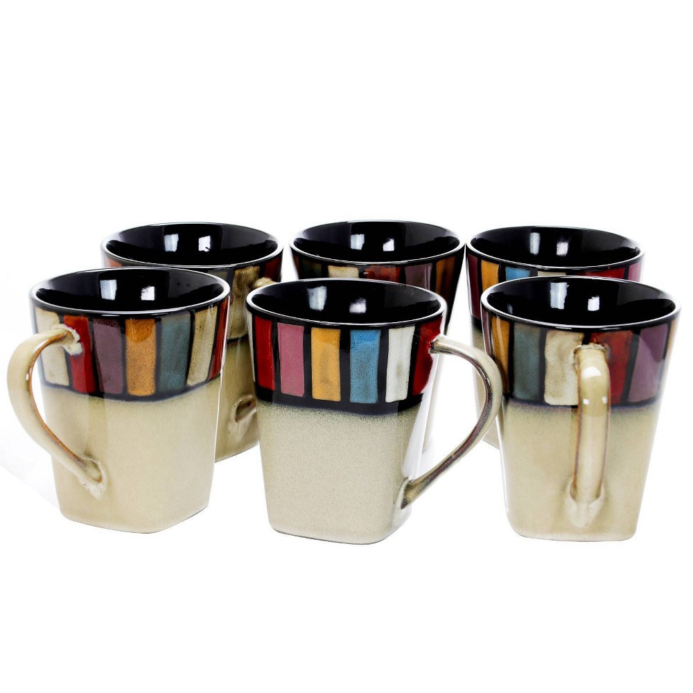 Photos - Glass 14oz 6pk Stoneware Color Tile Coffee Mugs - Elama