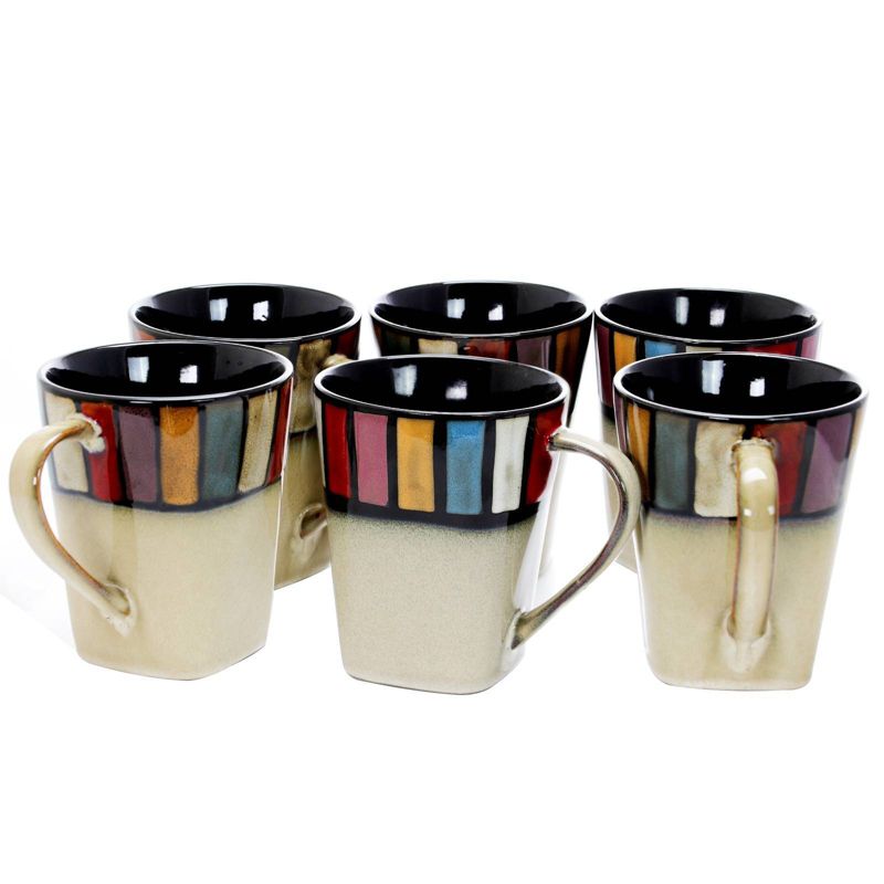 14oz 6pk Stoneware Color Tile Coffee Mugs - Elama, 1 of 6