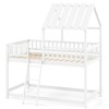 Costway Twin Over Twin House Bunk Bed with Roof, Ladder & Full-length Guardrails for Kids Natural/White - 2 of 4