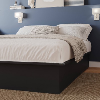 Black Full Platform Bed with Wood Frame