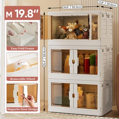JIONJOY White Folding Organizer Stackable Plastic Storage Bins with Lids, Wheels, for Closet & Clothing