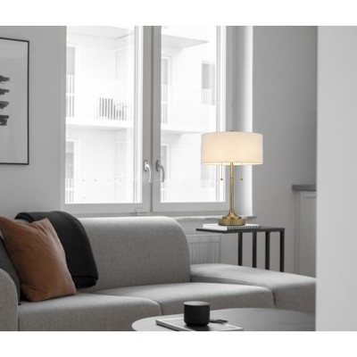 20 Inch Brass Metal Table Lamp with White Drum Shade