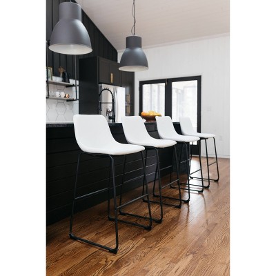 Industrial White & Black Faux Leather Barstool with Metal Base