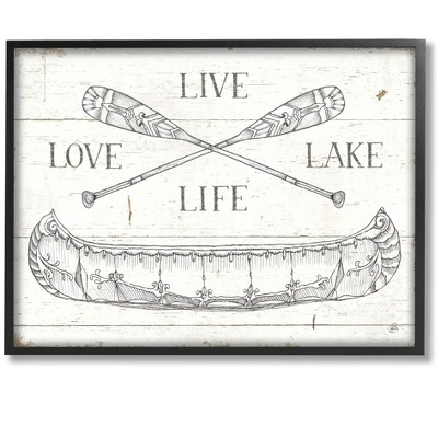 Stupell Industries Live Love Lake Rustic Canoe Oars Framed Giclee Art