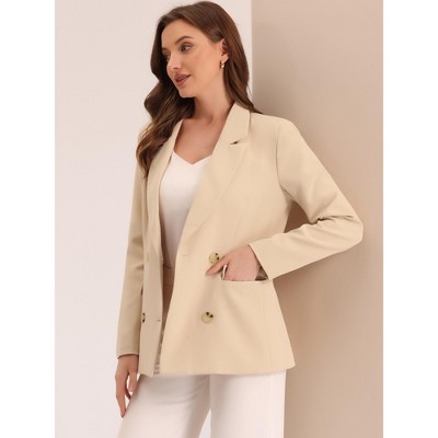 INSPIRE CHIC Women's Casual Fit Notched Lapel Double Breasted Plaid Formal Blazer Large White-Solid — фото 3