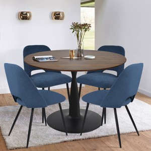Harold+Edwin 5-Piece Dining Table Set Walnut Foil Round Top Pedestal Dining Room Set with 4 Upholstered Chairs for Apartment - Maison Boucle - 1 of 4