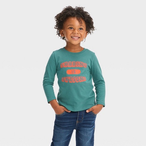 Toddler Boys' Long Sleeve Sharing Is Awesome Graphic - Cat & Green Target