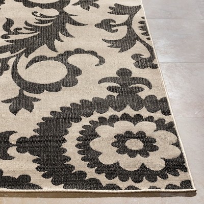 Nancy Black and Cream Wool Rectangular Area Rug 3'7" x 5'7"