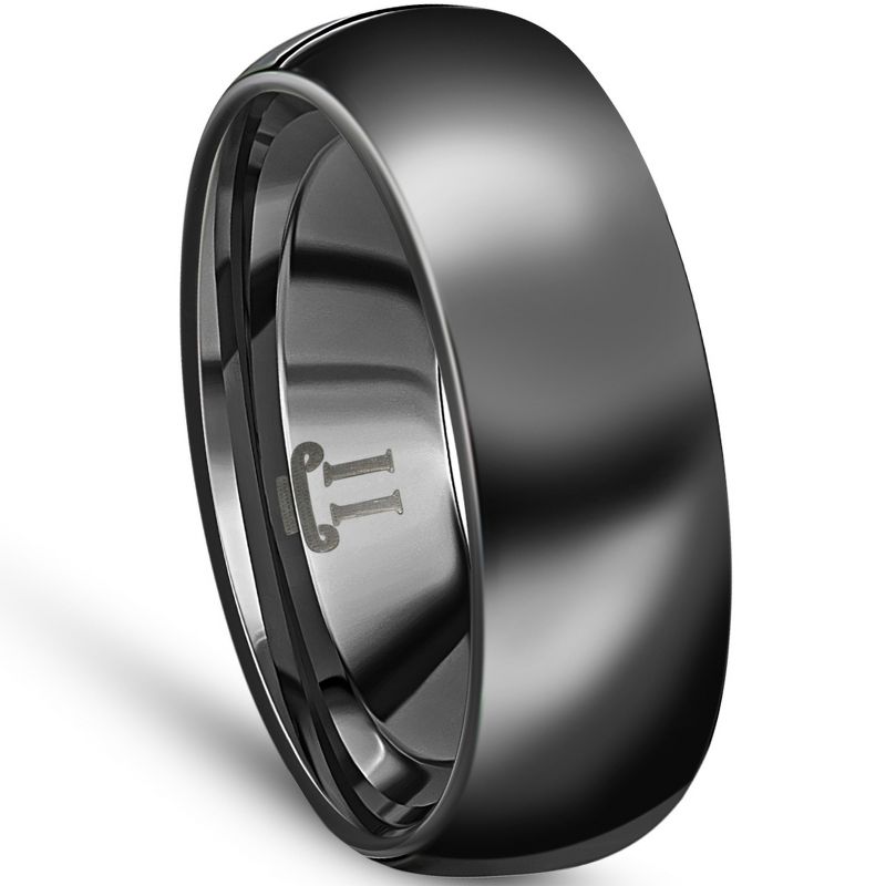 Pompeii3 Men's Black Polished Bright Tungsten Ring Ring 7mm Comfort Fit Wedding Band, 3 of 5