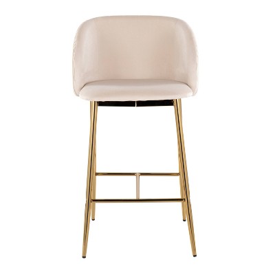 Fran Pleated Waves Gold Metal and White Velvet Counter Stools, Set of 2