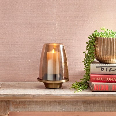 Small Brass and Glass Hurricane Candle Holder