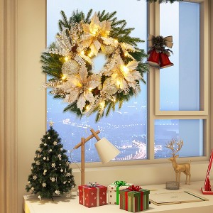 Coucheta front Door Pre-Lit Christmas Wreath – With Ornaments, Ribbon, Battery LED Lights - 1 of 4