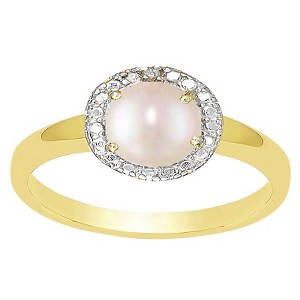 Freshwater Pearl and Diamond Accent Ring Gold Plated (IJ-I2-I3) - (6), Women