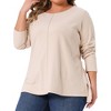 Women's Plus Size Exposed Seams Side Slit High Low Hem Crew Neck Casual Long Sleeve T Shirts - Agnes Orinda - 2 of 4