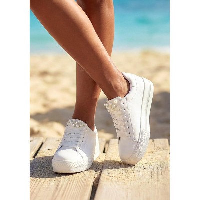 Женские кроссовки Lascana Women's Pearl Accent Sneakers - LASCANA - White Solid 8 — фото 4