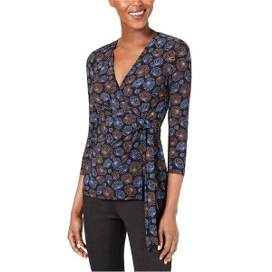 Anne Klein Womens Justine Print Floral Wrap Blouse - 1 of 1