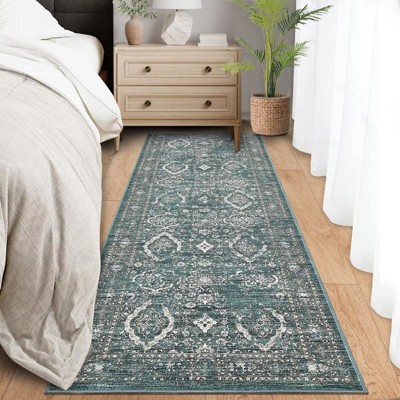 Vintage Distressed Rugs for Living Room Bedroom Floral Rug Non Slip Low Pile Carpet