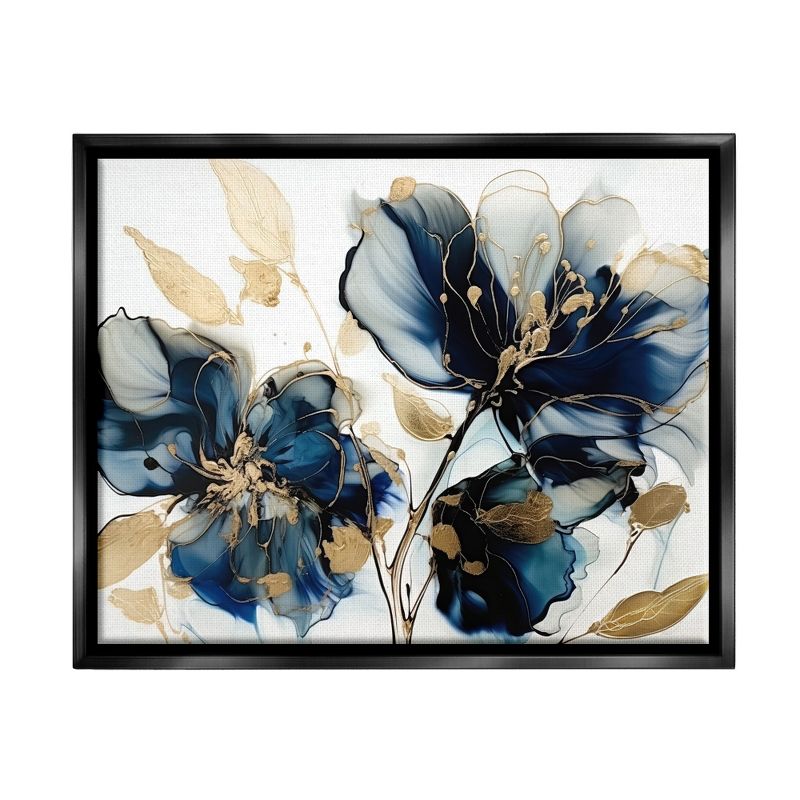 Stupell Industries Blue Modern Flowers Framed Floater Canvas Wall Art, 1 of 7