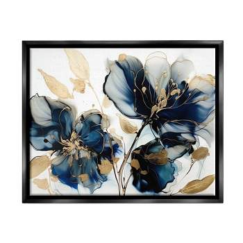 Stupell Industries Blue Modern Flowers Framed Floater Canvas Wall Art
