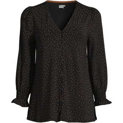 Lands' End Women's 3/4 Sleeve Lightweight Jersey Button Front Top
