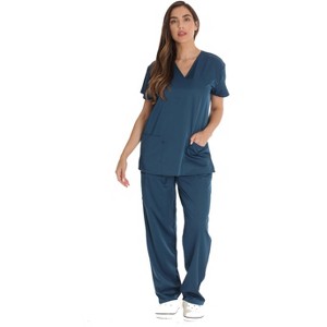 Just Love Solid Stretch Scrub Set for Women Stretchy Mock Wrap Top and Cargo Pants - 1 of 3