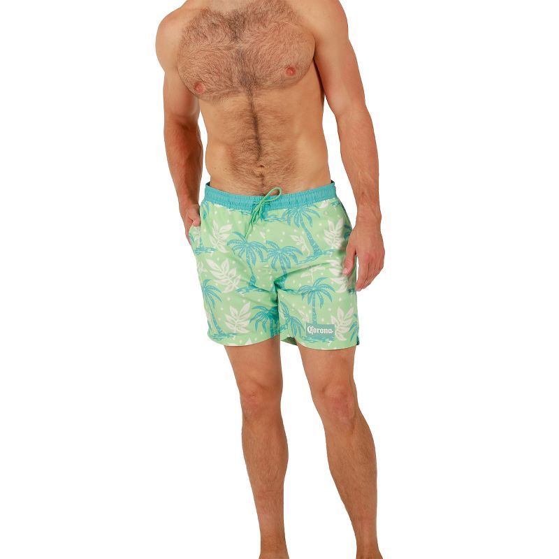 Corona Palm Trees All-Over Print Men's Green Board Shorts, 1 of 6