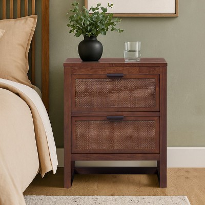 Hatteras Modern Boho 2-Drawer Nightstand with Solid Wood & Natural Rattan Accents-Teamson Home